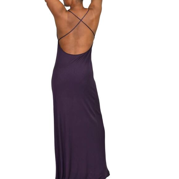Club Monaco Slip Dress Purple Maxi Halter Spaghetti Straps Plunging Size Medium - Picture 3 of 15